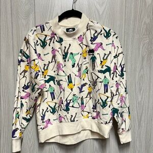 Roots Kids Sz 11/12 XL Cream and Teal Graphic Sweatshirt Crewneck Ski
